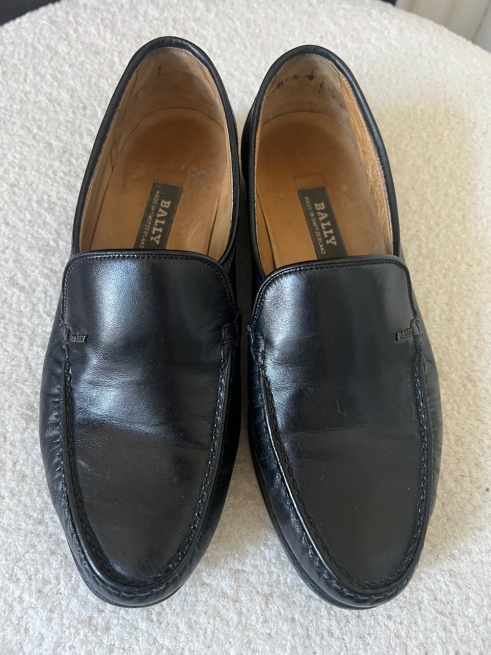 Vintage Bally Black Leather Slip-On Loafers